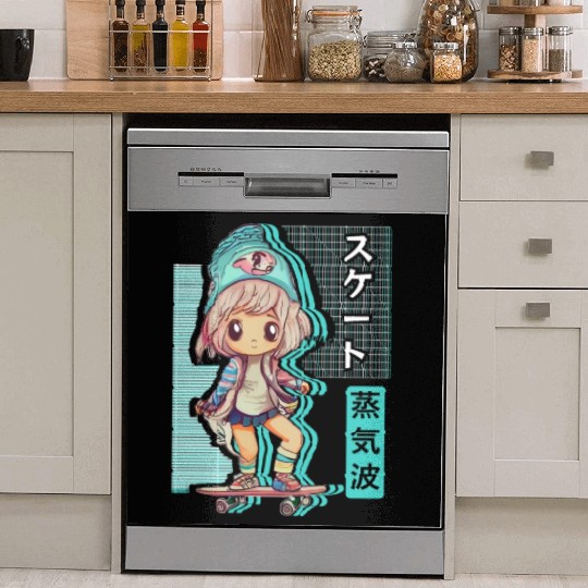 Skater Chibi Anime Skateboard Japanese Vaporwave A Dish Washer Covers