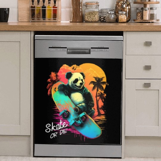 Cool Retro Panda Skateboard Neon Gift Dish Washer Covers