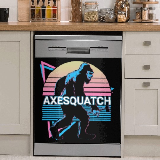 Funny Axe Throwing Bigfoot Sasquatch Ax Thrower Dish Washer Covers
