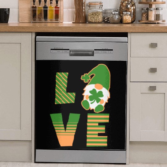 Gnome St Patricks Day Woman Love, Lucky Clover Dish Washer Covers