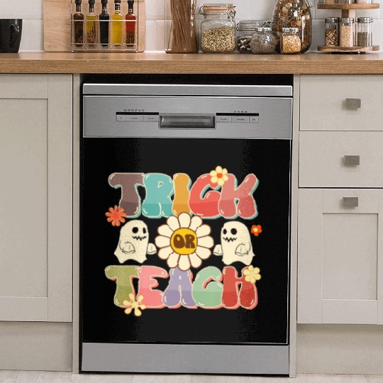 Retro Trick Or Teach Ghost Teacher Halloween Costu Dish Washer Covers