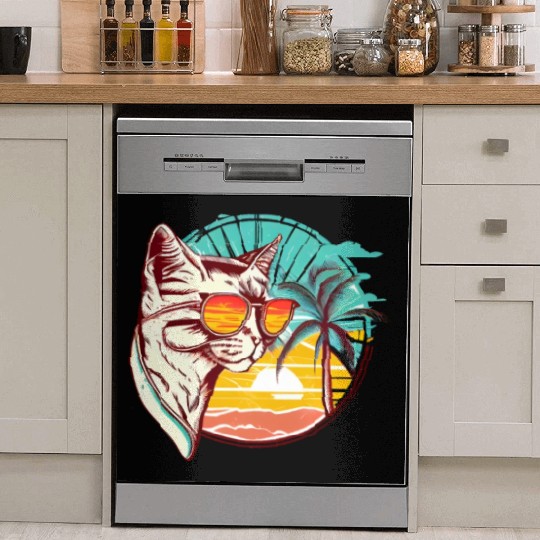 Retro Cat Vintage Sunset 80s 90s Sunglasses Party Dish Washer Covers