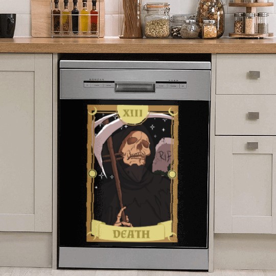 Anime Tarot Card Death Grim Reaper Occult Gothic W Dish Washer Covers