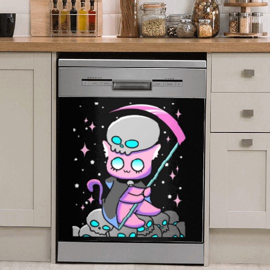 Kawaii Pastel Goth Anime Tarot Card Death Cute Wit Dish Washer Covers