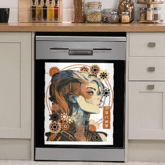 Japanese Aesthetic Steampunk Futuristic Anime Girl Dish Washer Covers