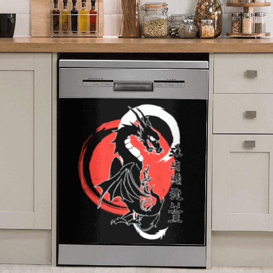 Black dragon, red moon Dish Washer Covers