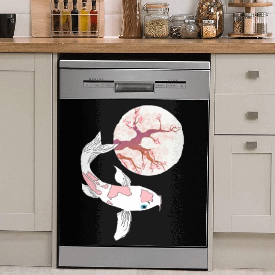 Koi Sakura Tree Moon Cherry Blossom Nishikigoi Jap Dish Washer Covers