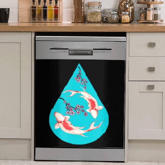 Serenity Koi Fish Raindrop Cheri Blossom Zen Dish Washer Covers