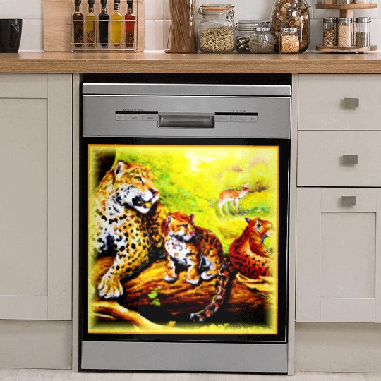 Jaguar Mom and Cubs Relaxing in Jungle. Buy Now Dish Washer Covers