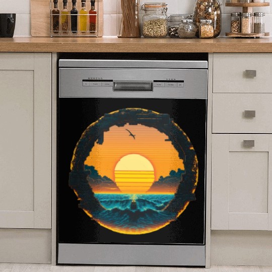 Cyberpunk Sunset Pixel Dish Washer Covers