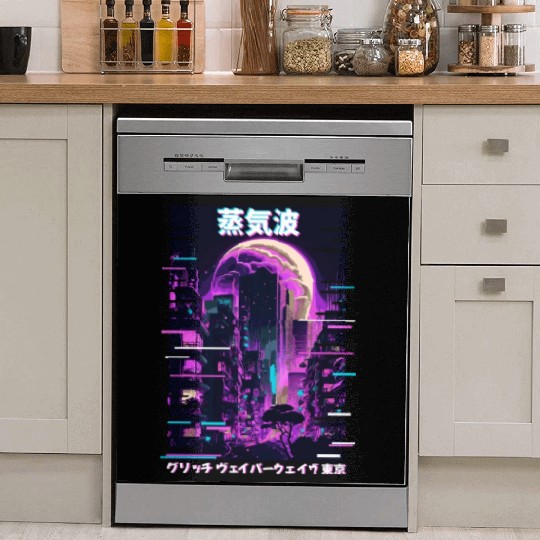 Anime Tokyo City Japanese Vaporwave Aesthetic Dish Washer Covers