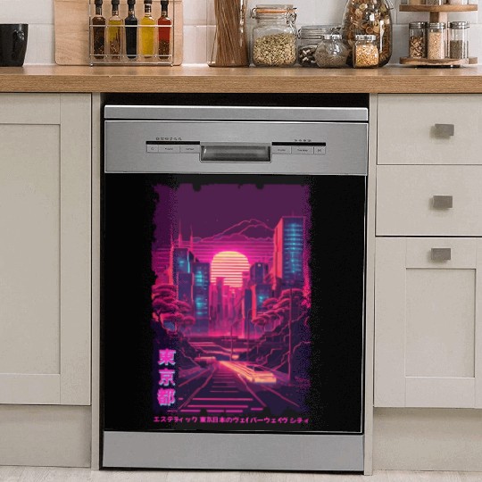 Vaporwave City Night Scene Tokyo Japanese Aestheti Dish Washer Covers