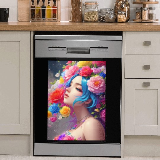 Spring Girl with a bouqet of flowers garland #9 Dish Washer Covers