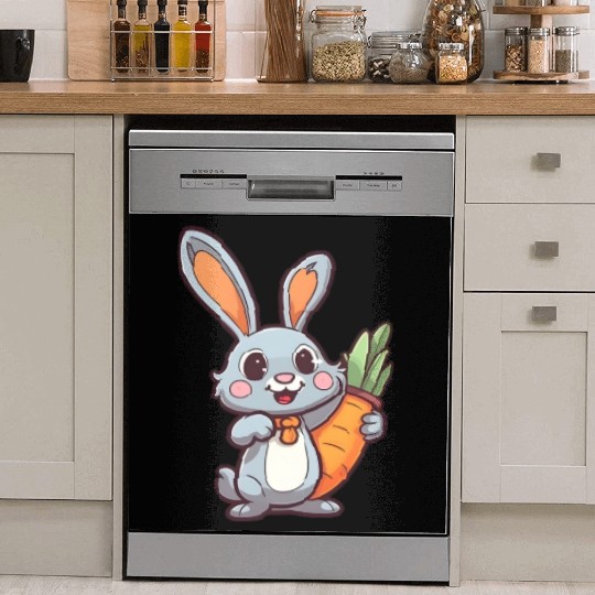 Carrot-Loving Easter Bunny: Cute 2D Design Dish Washer Covers