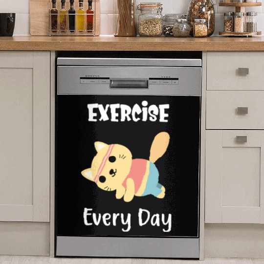 Exercise Every Day Cute Cat Gym Workout Dish Washer Covers