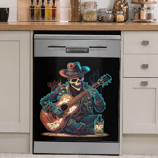 cowboy skeleton play guitar Dish Washer Covers