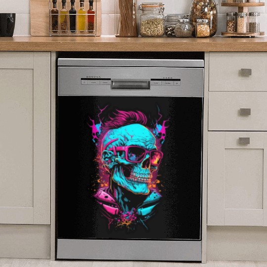 Hipster retro 80s skull neon trend punk metal rock Dish Washer Covers