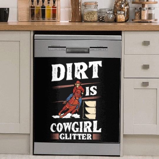 Dirt Barrel Racing Horse Cowgirl Glitter yellow Dish Washer Covers