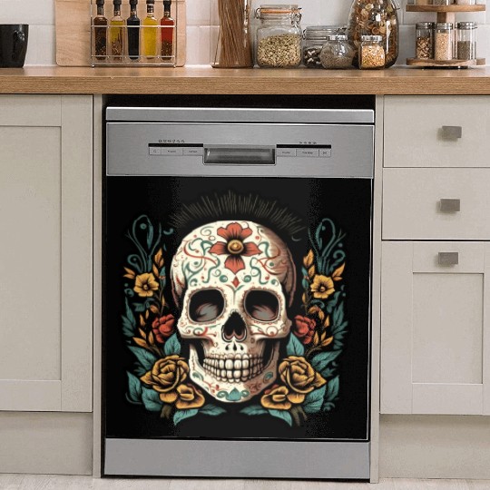 Skull Dia de los Muertos Halloween Tattoo Dish Washer Covers
