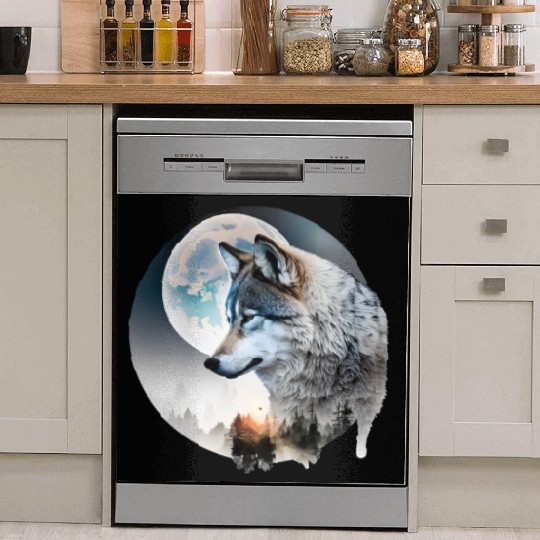 Wolf Moonlight Forest Wild Werewolf Watercolor 3 Dish Washer Covers