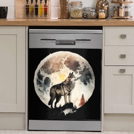 Wolf Moonlight Forest Wild Werewolf Watercolor 4 Dish Washer Covers