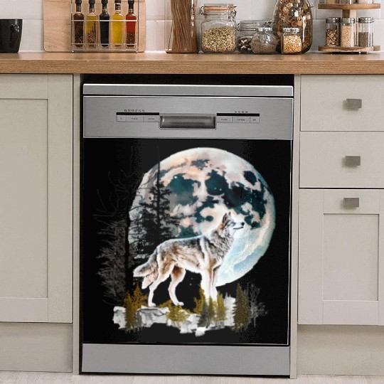 Wolf Moonlight Forest Wild Werewolf Watercolor 2 Dish Washer Covers