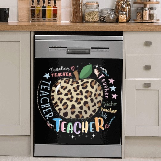 Teacher Typography Leopard Back to School Dish Washer Covers