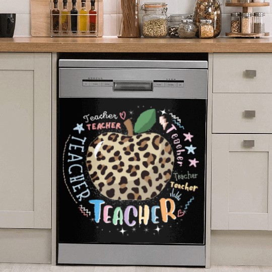 Teacher Typography Leopard Back to School Dish Washer Covers