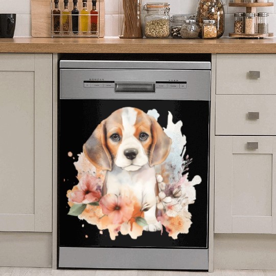 Beagle Puppy Dog Watercolor Floral Dish Washer Covers