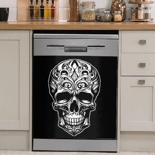Skull Dia de los Muertos Halloween Tattoo Rose Dish Washer Covers