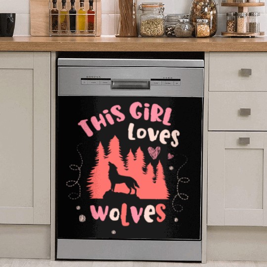 This Girl Loves Wolves Animal Werewolf Wolf Lover Dish Washer Covers