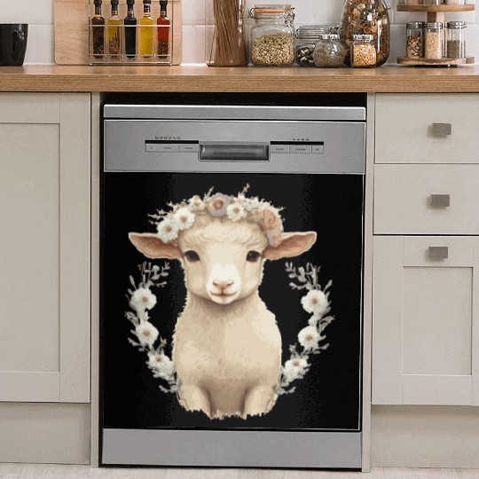 Cute Lamb Flower Crown Sheep Baby Floral Farm Anim Dish Washer Covers