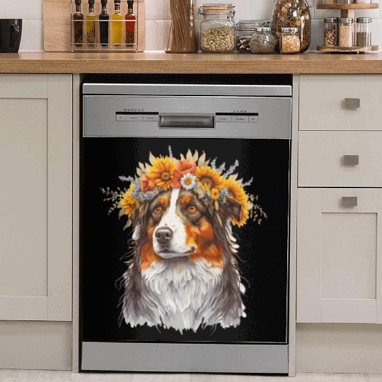 Australian Shepherd Flower Crown Pet Dog Breed Flo Dish Washer Covers