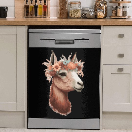 Flower Crown Llama Alpaca Floral Farm Animal Pet Dish Washer Covers