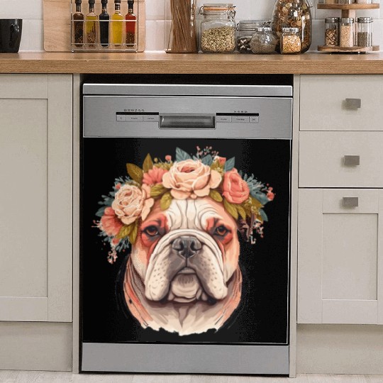 Cute Bulldog Flower Crown Pet Dog Breed Puppy Dish Washer Covers