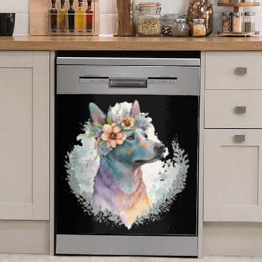 Cute Australian Cattle Dog Flower Crown Pet Dog Br Dish Washer Covers