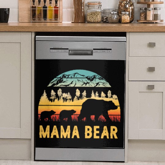 Mama Bear with 2 Cubs Retro Mountains Mother's day Dish Washer Covers