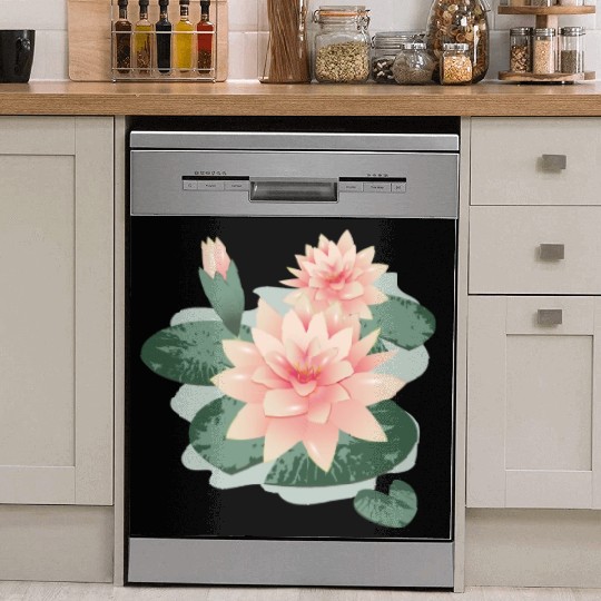 Water lily flower with bud in water lily pond Dish Washer Covers