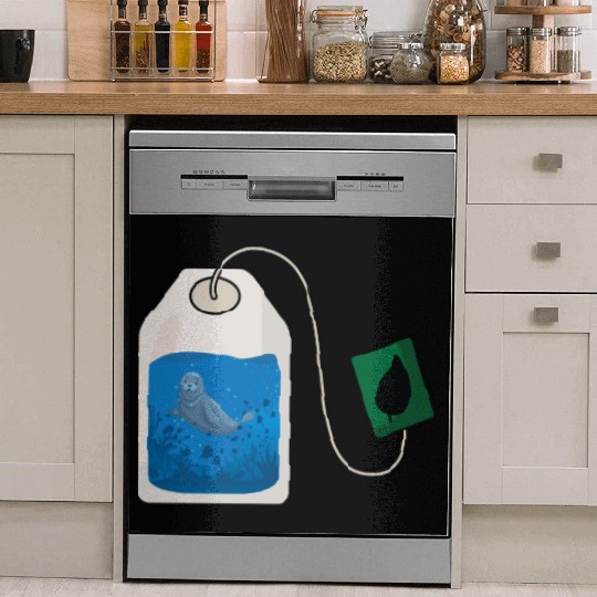 Funny seal swimming in a tea bag Dish Washer Covers