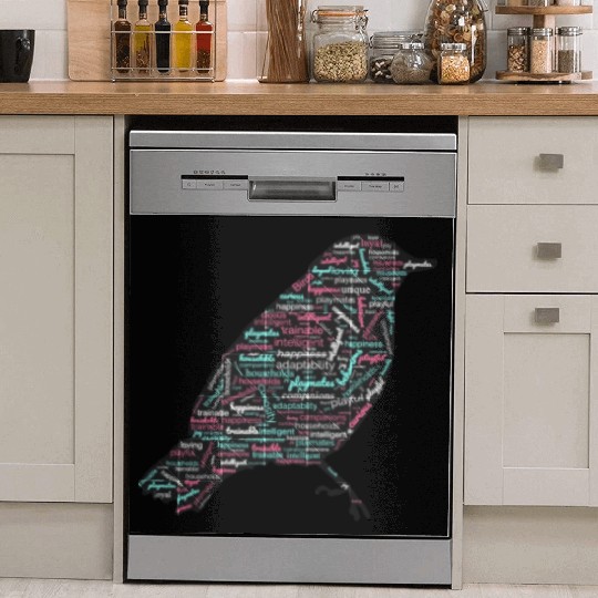 Bird Graphic Dish Washer Covers with Words Pattern design.