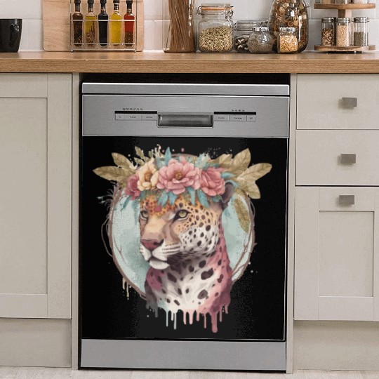 Flower Crown Jaguar Floral Animal Lovers Dish Washer Covers
