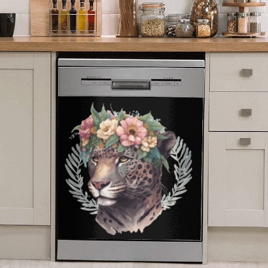 Watercolor Jaguar Flower Crown Wild Cat Lover Dish Washer Covers