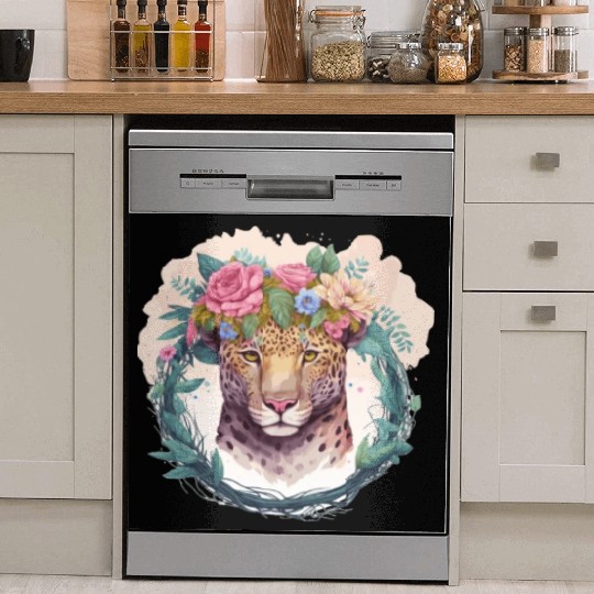 Jaguar Flower Crown Floral Watercolor Dish Washer Covers