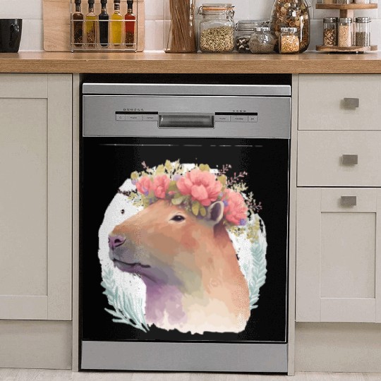 Watercolor Capybara Rodent Flower Crown Animal Lov Dish Washer Covers