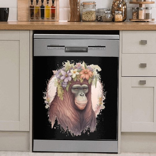 Cute Orangutan Flower Crown Monkey Lover Dish Washer Covers
