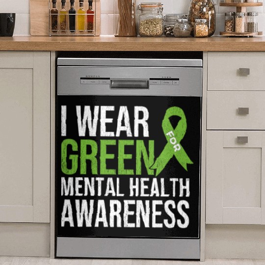 Green Ribbon Mental Health & Depression Awareness Dish Washer Covers
