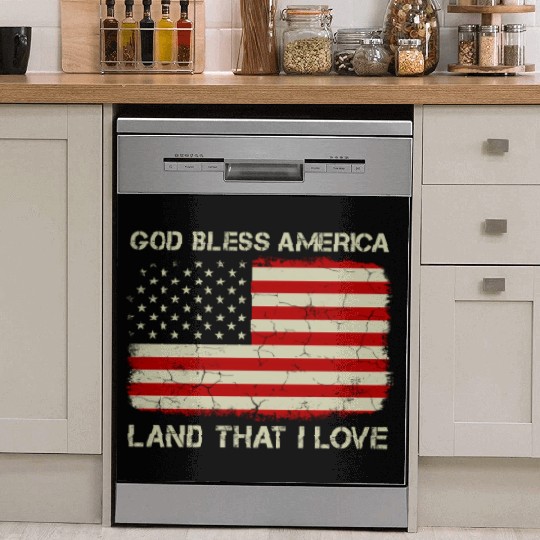 Old American Flag God Bless America Land That I Lo Dish Washer Covers