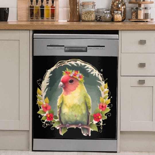 Green Peach Faced Lovebird Parrot Flower Crown Pet Dish Washer Covers