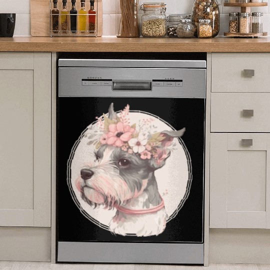 Cute Miniature Mini Schnauzer Flower Crown Pet Dog Dish Washer Covers