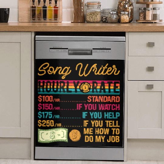 Funny Vintage Song Writer Hourly Rate Job Title Dish Washer Covers